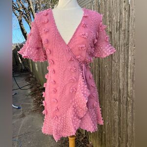 🦋Surely Mine Pink Wrap Textured Dress Size M (AA2)